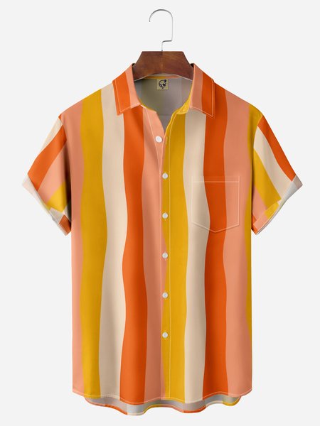

Gradient Striped Chest Pocket Short Sleeve Casual Shirt, Orange, Men Shirts