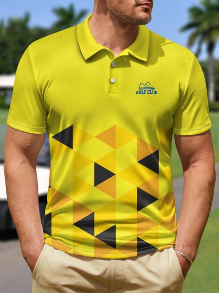 

Geometric Button Short Sleeve Golf Polo Shirt, Yellow, Polo Shirts