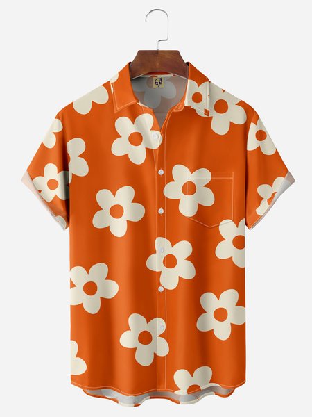 

Floral Chest Pocket Short Sleeve Hawaiian Shirt, Orange, Men Shirts
