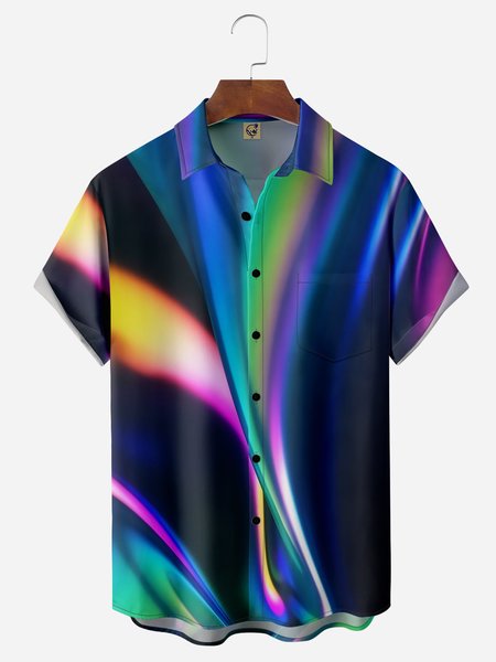 

Gradient Color Chest Pocket Short Sleeve Casual Shirt, Blue, Men Shirts