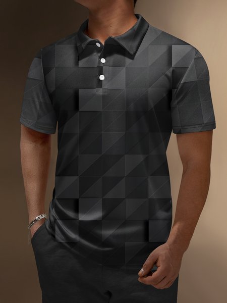

Geometric Button Short Sleeve Polo Shirt, Black, Polo Shirts
