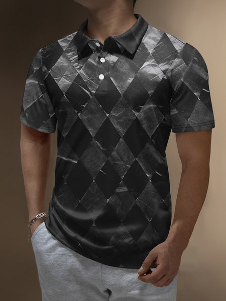 

Ombre Abstract Geometric Button Short Sleeve Polo Shirt, Dark gray, Polo Shirts