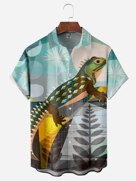 

Chameleon Chest Pocket Short Sleeve Hawaiian Shirt, Green, Men Shirts