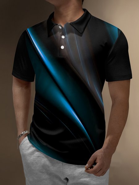 

Ombre Abstract Stripe Button Short Sleeve Polo Shirt, Black, Polo Shirts