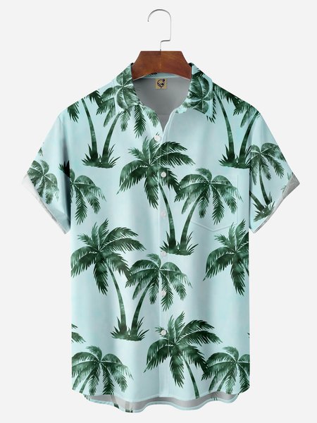 

Coconut Tree Chest Pocket Short Sleeve Hawaiian Shirt, Blue, Men Shirts