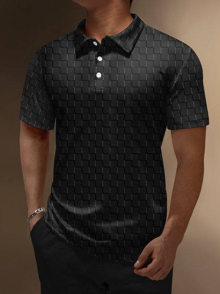 

Geometric Button Short Sleeve Polo Shirt, Black, Polo Shirts