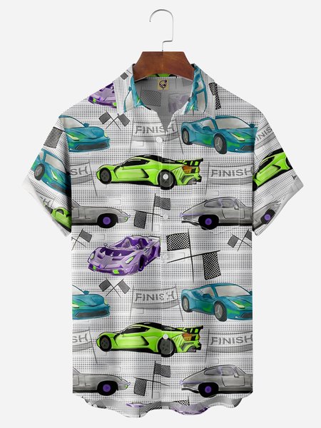 

Racing Chest Pocket Short Sleeve Casual Shirt, Gray, Men Shirts