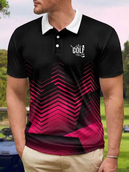 

Geometric Button Short Sleeve Golf Polo Shirt, Black, Polo Shirts