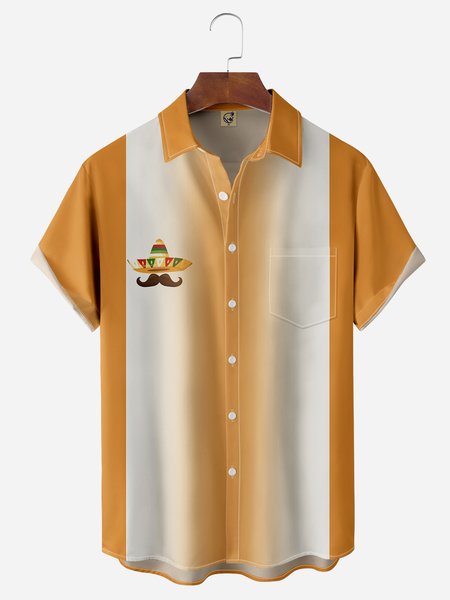 

Cinco De Mayo Chest Pocket Short Sleeve Bowling Shirt, Yellow, Men Shirts