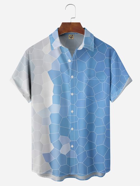 

Mosaic Chest Pocket Short Sleeve Casual Shirt, Blue, Men Shirts