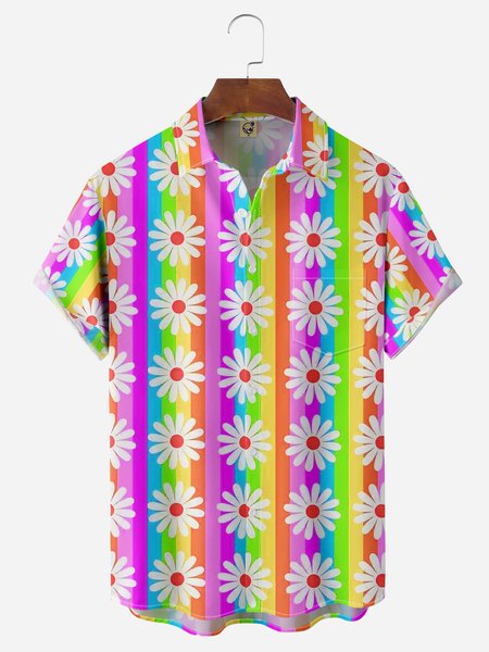 

Floral Chest Pocket Short Sleeve Hawaiian Shirt, Pink, Men Shirts