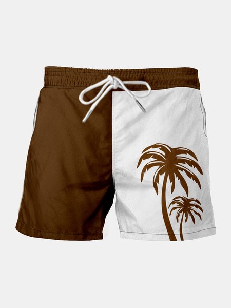

Coconut Tree Drawstring Beach Shorts, Brown, Men's shorts