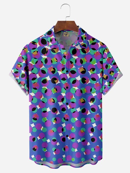 

Polka Dots Chest Pocket Short Sleeve Casual Shirt, Purple, Men Shirts