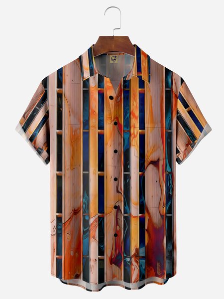 

Abstract Fluid Acrylic Striped Chest Pocket Short Sleeve Casual Shirt, Brown, Men Shirts