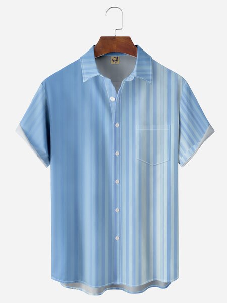 

Gradient Striped Chest Pocket Short Sleeve Casual Shirt, Blue, Men Shirts