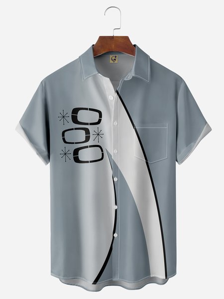 

Geometric Chest Pocket Short Sleeve Casual Shirt, Blue, Men Shirts