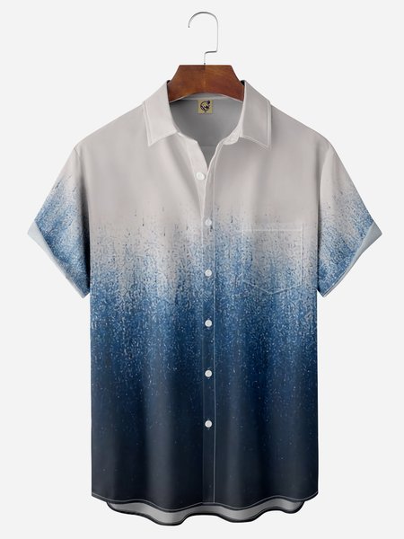 

Art Gradient Chest Pocket Short Sleeve Casual Shirt, Blue, Men Shirts
