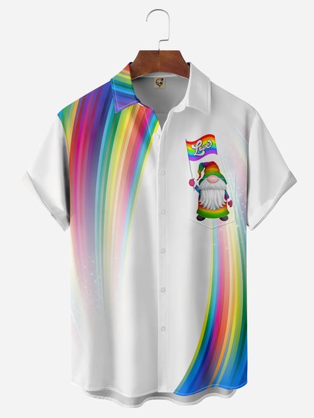

LGBT Gnomes Chest Pocket Short Sleeve Shirt, White, Men Shirts