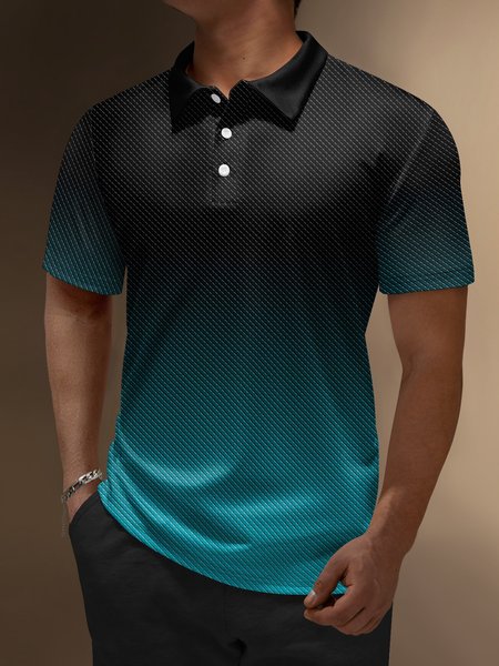 

Abstract Gradient Geometric Button Short Sleeve Polo Shirt, Black-blue, Polo Shirts
