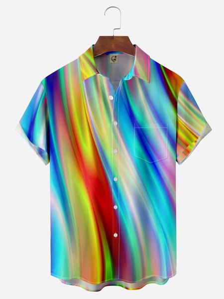 

Gradient Color Chest Pocket Short Sleeve Casual Shirt, Blue, Men Shirts
