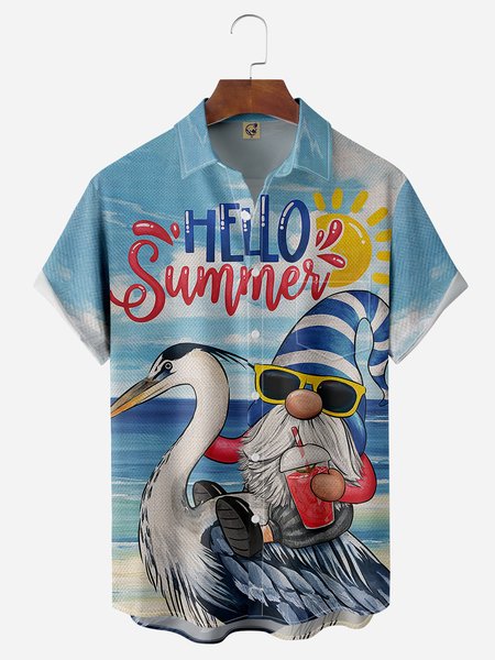 

Gnomes Chest Pocket Short Sleeve Hawaiian Shirt, Blue, Men Shirts