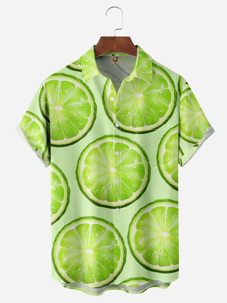 

Lemon Chest Pocket Short Sleeve Hawaiian Shirt, Green, Men Shirts