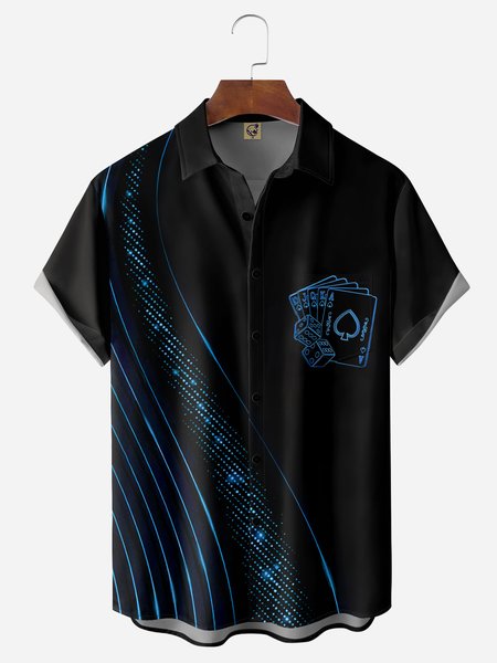 

Poker Cards Chest Pocket Short Sleeve Casual Shirts, Black, Men Shirts