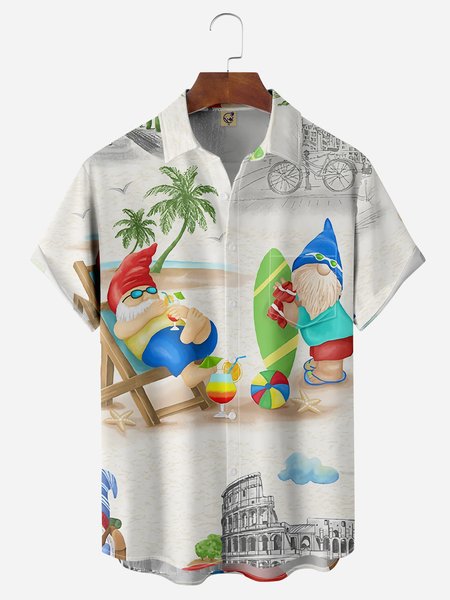 

Gnomes Chest Pocket Short Sleeve Hawaiian Shirt, White, Men Shirts