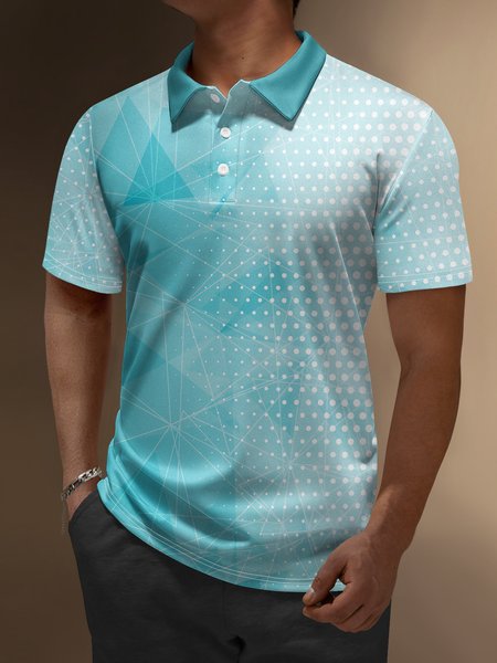 

3D Gradient Polka Dot Button Short Sleeve Polo Shirt, Light blue, Polo Shirts
