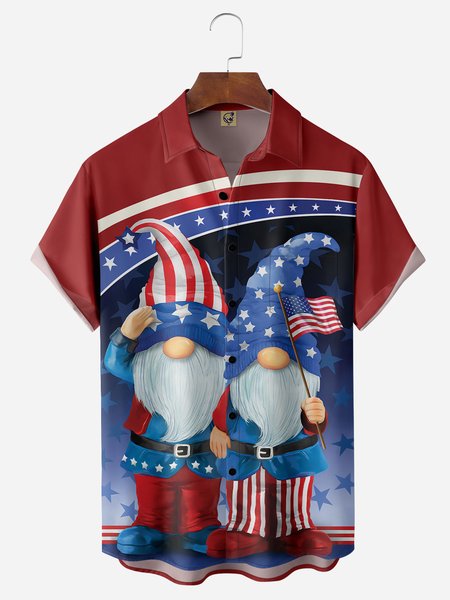 

Independence Day Flag Gnomes Chest Pocket Short Sleeve Shirt, Red, Men Shirts