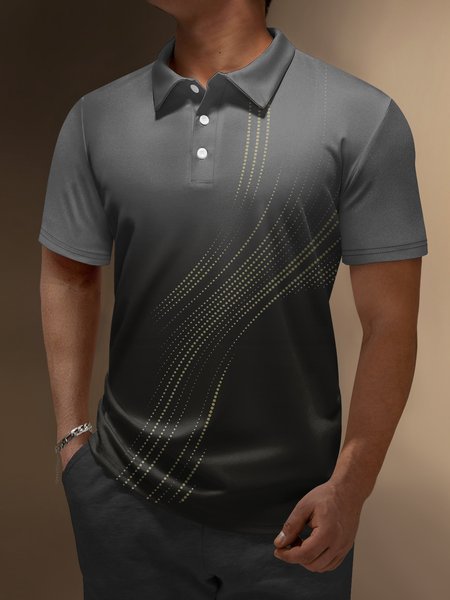 

3D Abstract Gradient Polka Dot Button Short Sleeve Polo Shirt, Dark gray, Polo Shirts