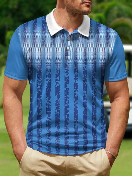

Gradient Polka Dot Button Short Sleeve Golf Polo Shirt, Blue, Polo Shirts