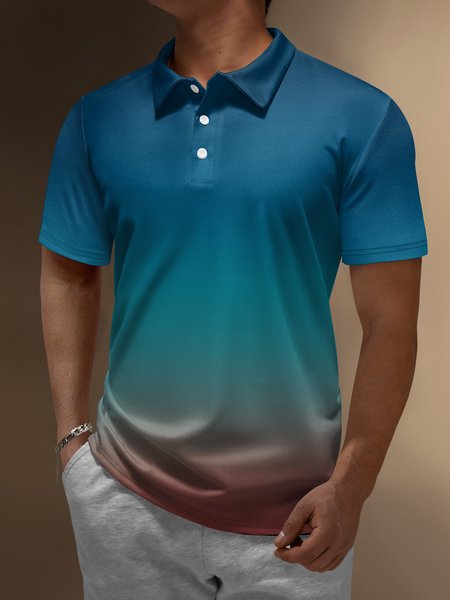 

Ombre Button Short Sleeve Polo Shirt, Lake blue, Polo Shirts