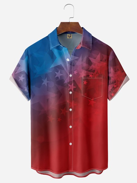 

Independence Day Flag Chest Pocket Short Sleeve Shirt, Red, Men Shirts