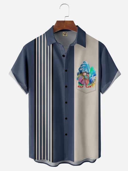 

Gnomes Chest Pocket Short Sleeve Bowling Shirt, Blue, Men Shirts