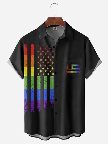 

LGBT American Flag Chest Pocket Short Sleeve Shirt, Black, Men Shirts