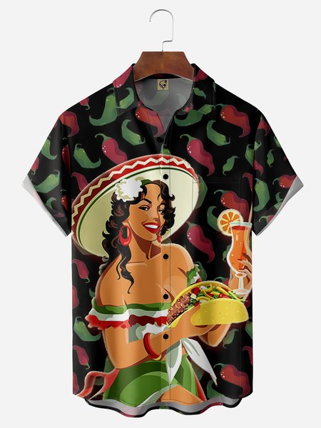 

Cinco de Mayo Belle Chest Pocket Short Sleeve Casual Shirt, Black, Men Shirts