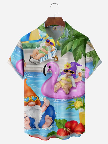 

Gnomes Chest Pocket Short Sleeve Hawaiian Shirt, Blue, Men Shirts