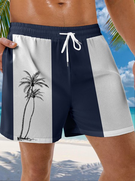 

Coconut Tree Drawstring Beach Shorts, Blue, Men's shorts