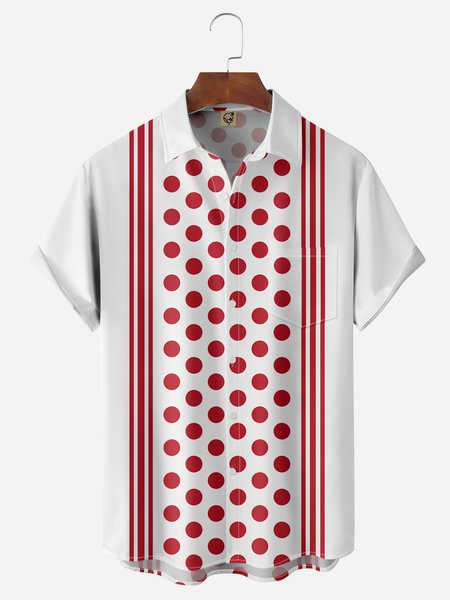 

Polka Dot Stripe Chest Pocket Short Sleeves Casual Shirt, White, Men Shirts