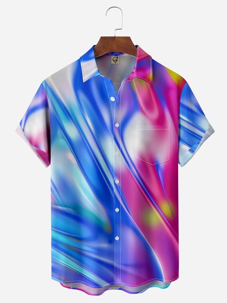 

Gradient Color Chest Pocket Short Sleeve Casual Shirt, Blue, Men Shirts