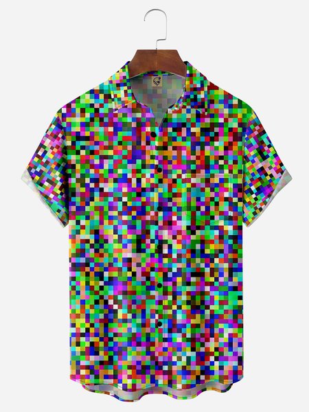 

Mosaic Chest Pocket Short Sleeve Casual Shirt, Green, Men Shirts