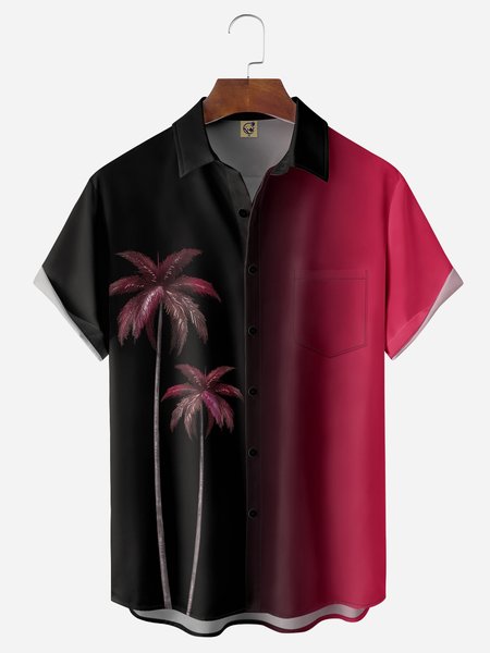 

Gradient Coconut Tree Chest Pocket Short Sleeve Hawaiian Shirt, Black, Men Shirts