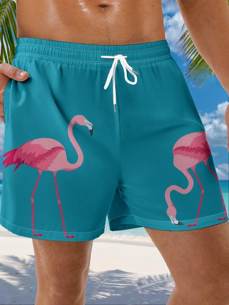 

Flamingo Drawstring Beach Shorts, Blue, Men's shorts