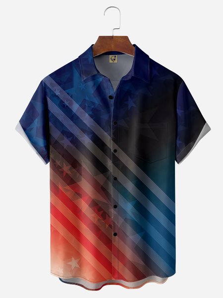 

Independence Day Flag Chest Pocket Short Sleeve Shirt, Blue, Men Shirts