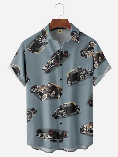 

Vintage Cars Chest Pocket Short Sleeve Casual Shirt, Blue, Men Shirts
