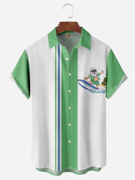 

Gnomes Chest Pocket Short Sleeve Bowling Shirt, Green, Men Shirts