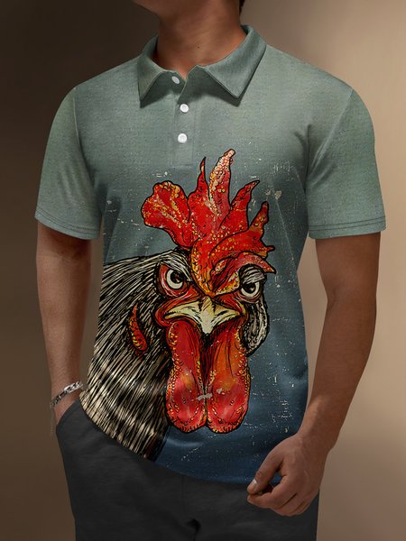

Rooster Button Down Short Sleeve Polo Shirt, Darkgreen, Polo Shirts