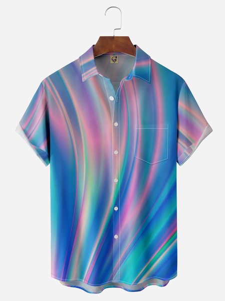 

Gradient Color Chest Pocket Short Sleeve Casual Shirt, Blue, Men Shirts