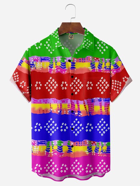 

Ethnic Chest Pocket Short Sleeve Casual Shirt, Red, Men Shirts